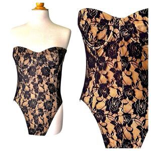 NWT Norma Kamali Black Nude Lace Bodysuit - XL